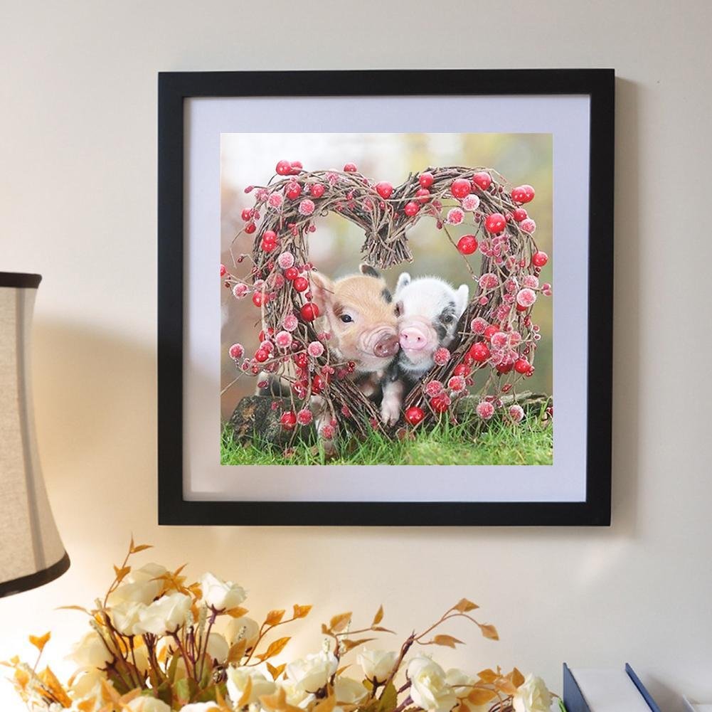 Diamond Painting - Full Round - 2 Heart Pigs