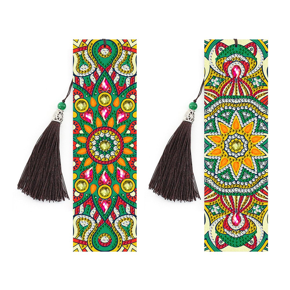 2pcs Diamond Painting Leather Tassel Mandala Bookmarks DIY Special Shaped