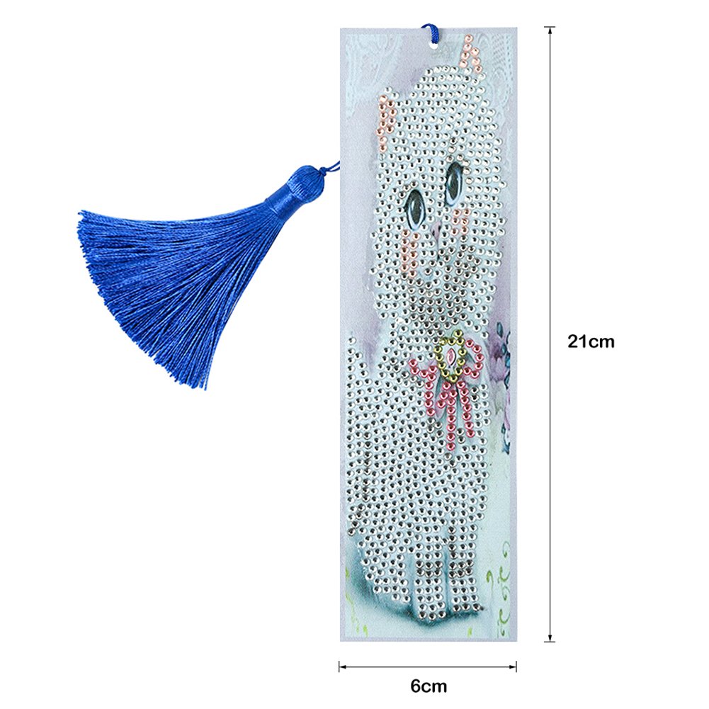 DIY Tassel Bookmarks Special Shaped Diamond Painting White Cat