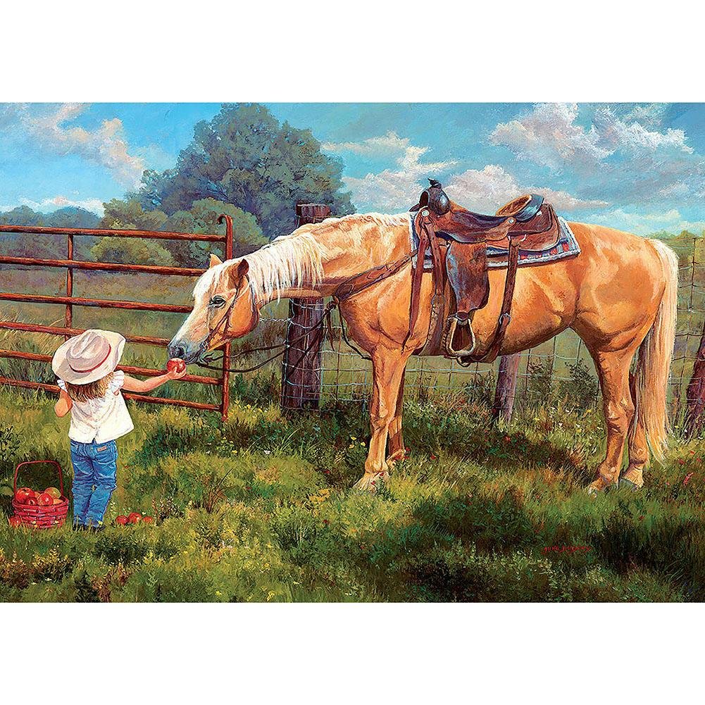 5D Diy Diamond Painting Kit Full Round Beads Feeding Horse
