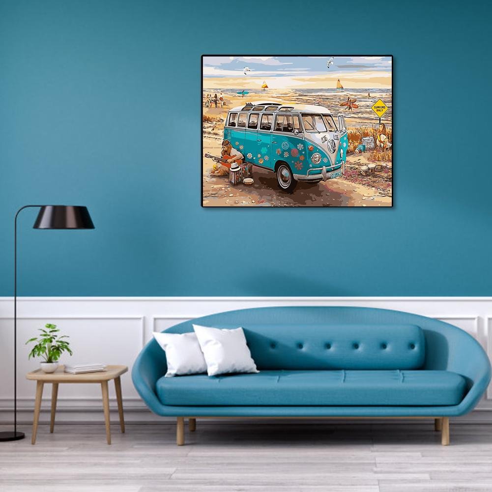 Paint By Number - Oil Painting - Seaside House Car (40*50cm)