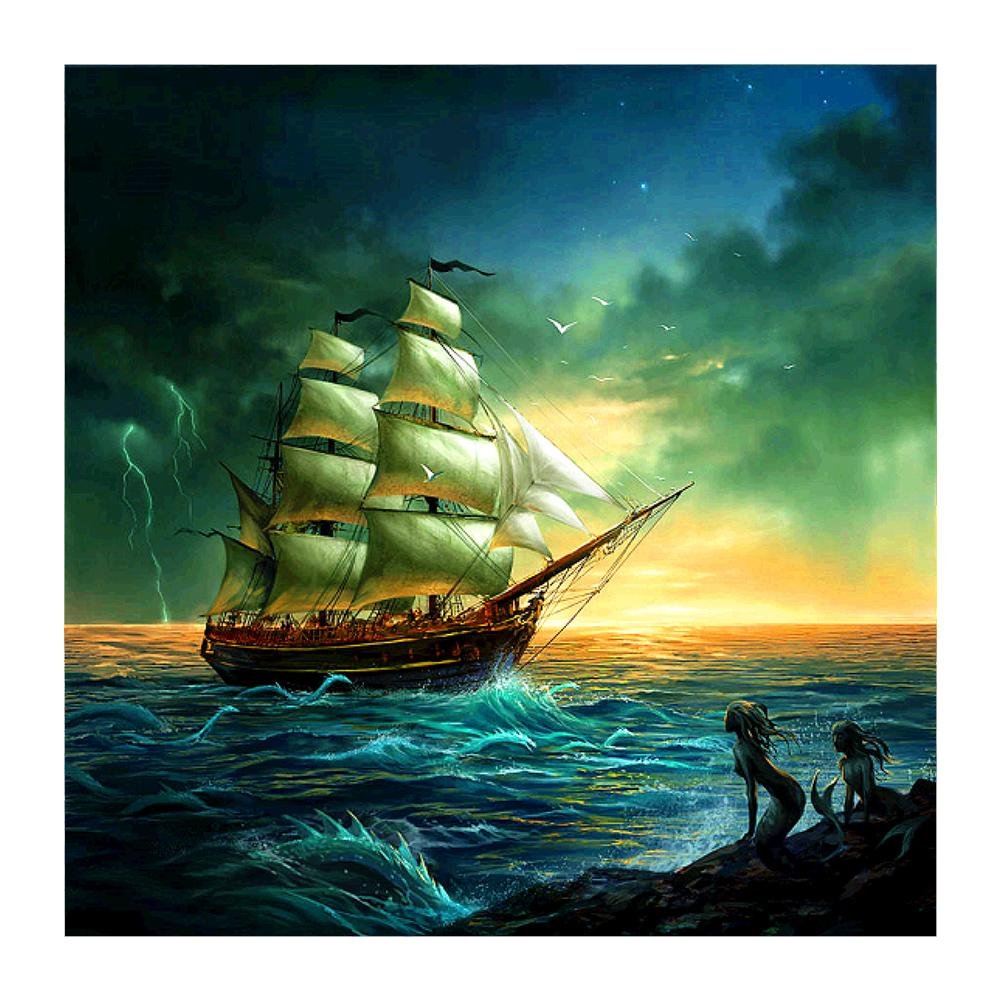 5D Diy Diamond Painting Kit Full Round Beads Sailboat