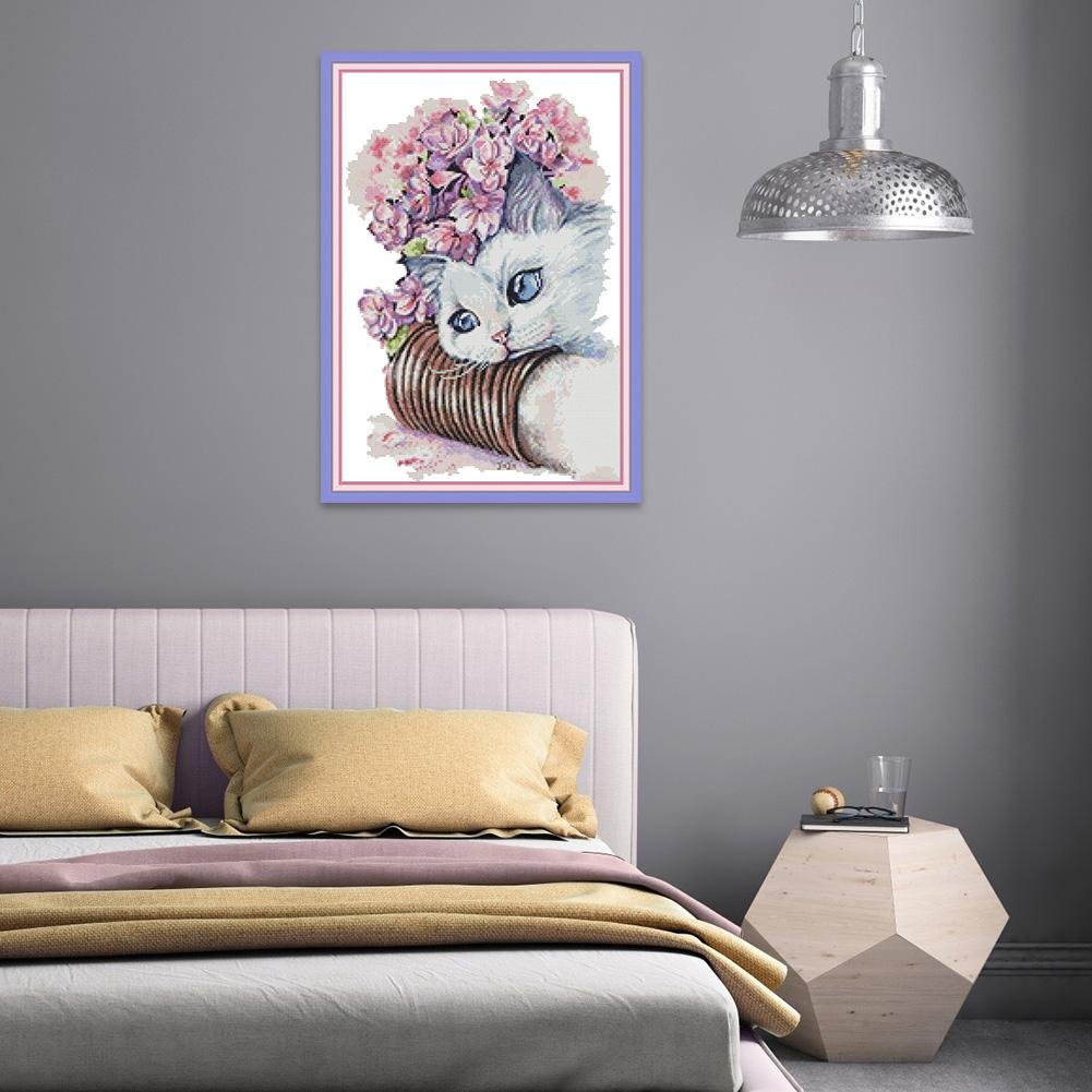14ct Stamped Cross Stitch - Cat and Flower(34*47cm)