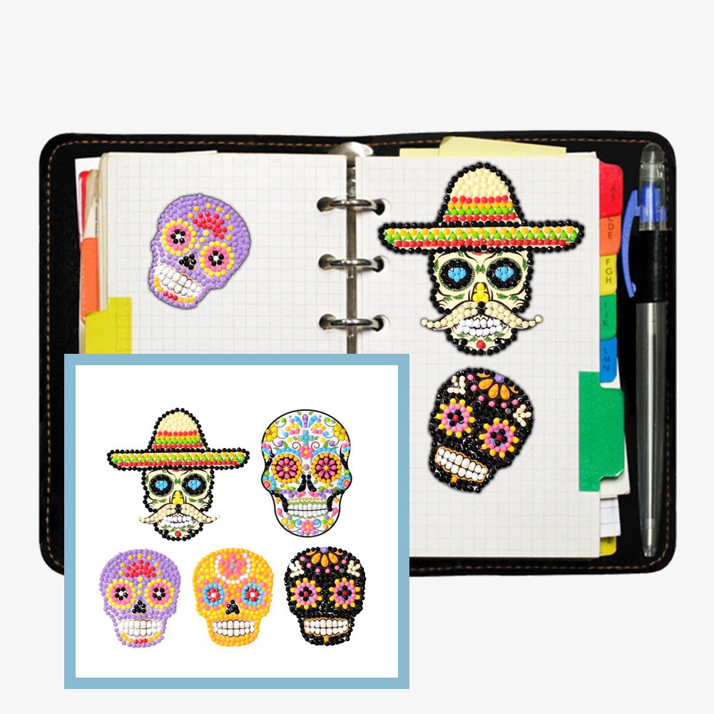 5x Diamond Painting DIY Color Skulls Sticker for Cup Book Phone Decoration