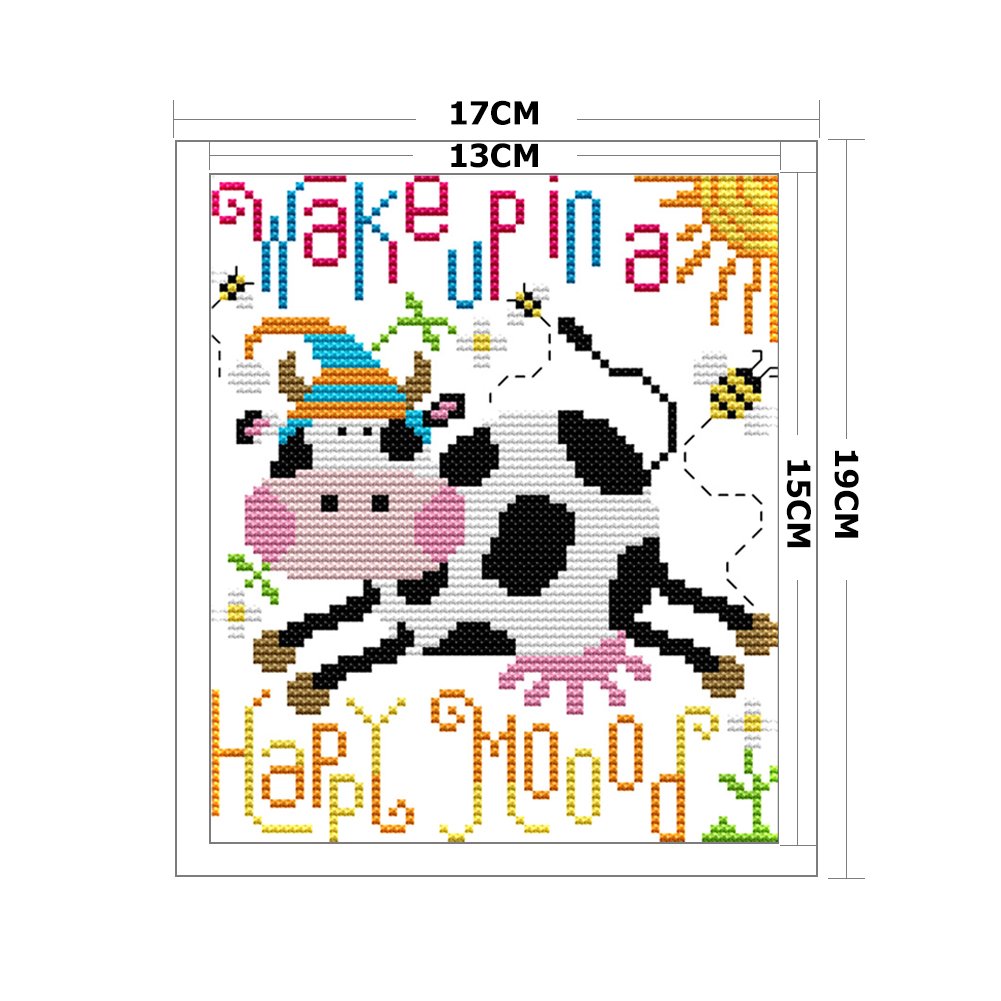 14ct Stamped Cross Stitch Happy Cow (17*19cm)