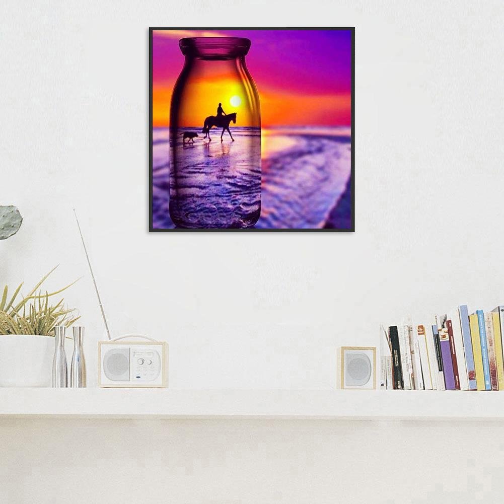 Diamond Painting - Full Round - Bottle Sunset Horsing Man