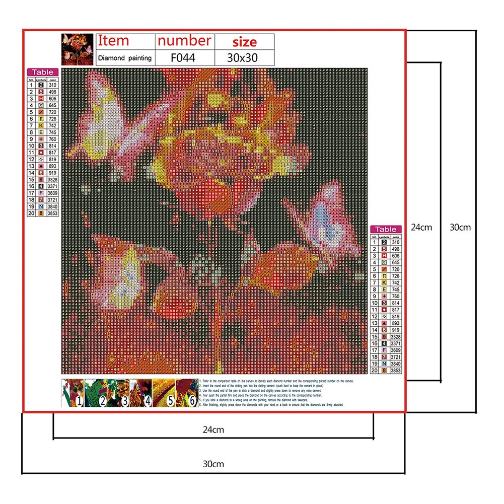 Rose with Butterfly 5D Diamond Painting Canvas Size