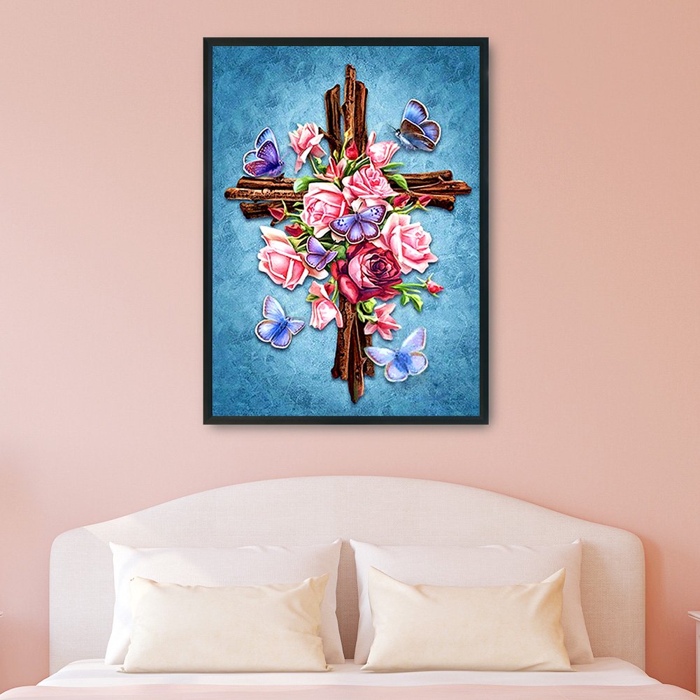 11ct Stamped Cross Stitch - Flower Cross (36*46cm)
