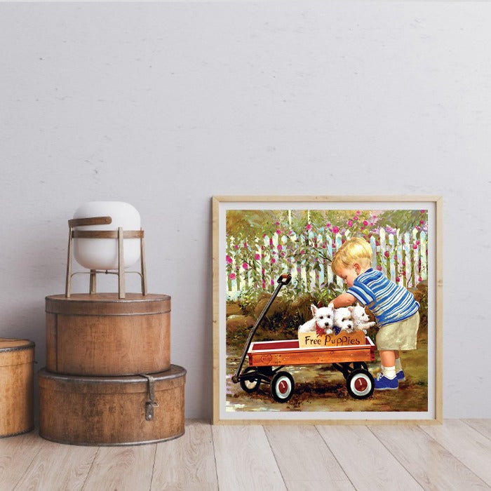 Paint By Number Oil Painting Boy Car Dogs (40*40cm)