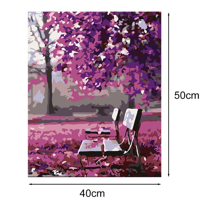 Oil Painting By Numbers Kits Chair under Tree Picture Drawing Acrylic Canvas