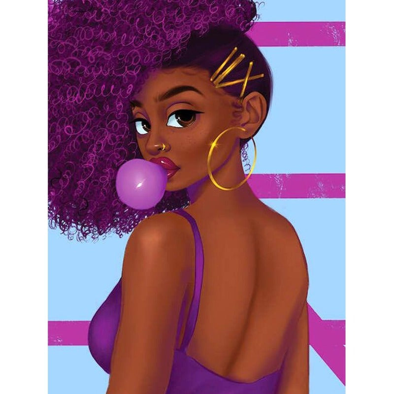 Round 5D Diamond Painting Art African Woman Eats Gum