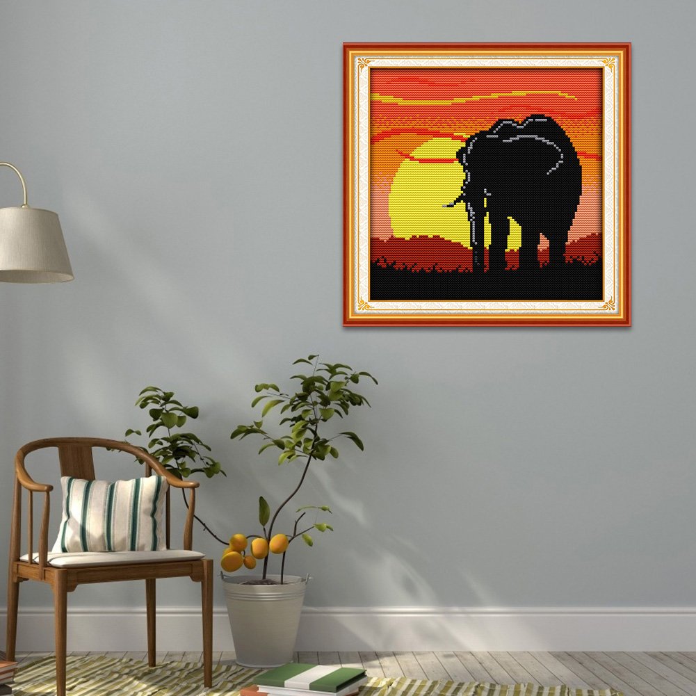 14ct Estampado Ponto Cruz - Elefante (23*23cm)