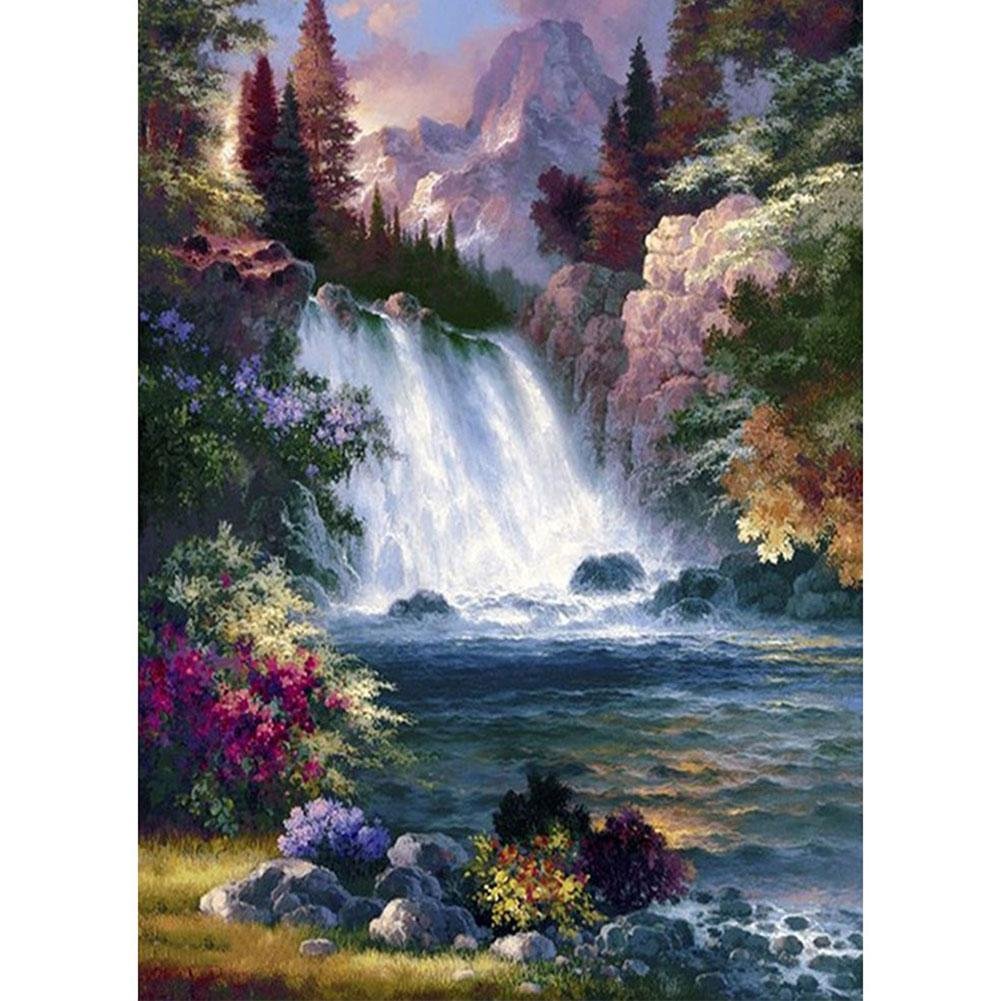 5D Diy Diamond Painting Kit Full Round Beads Fantasy Waterfall Forest