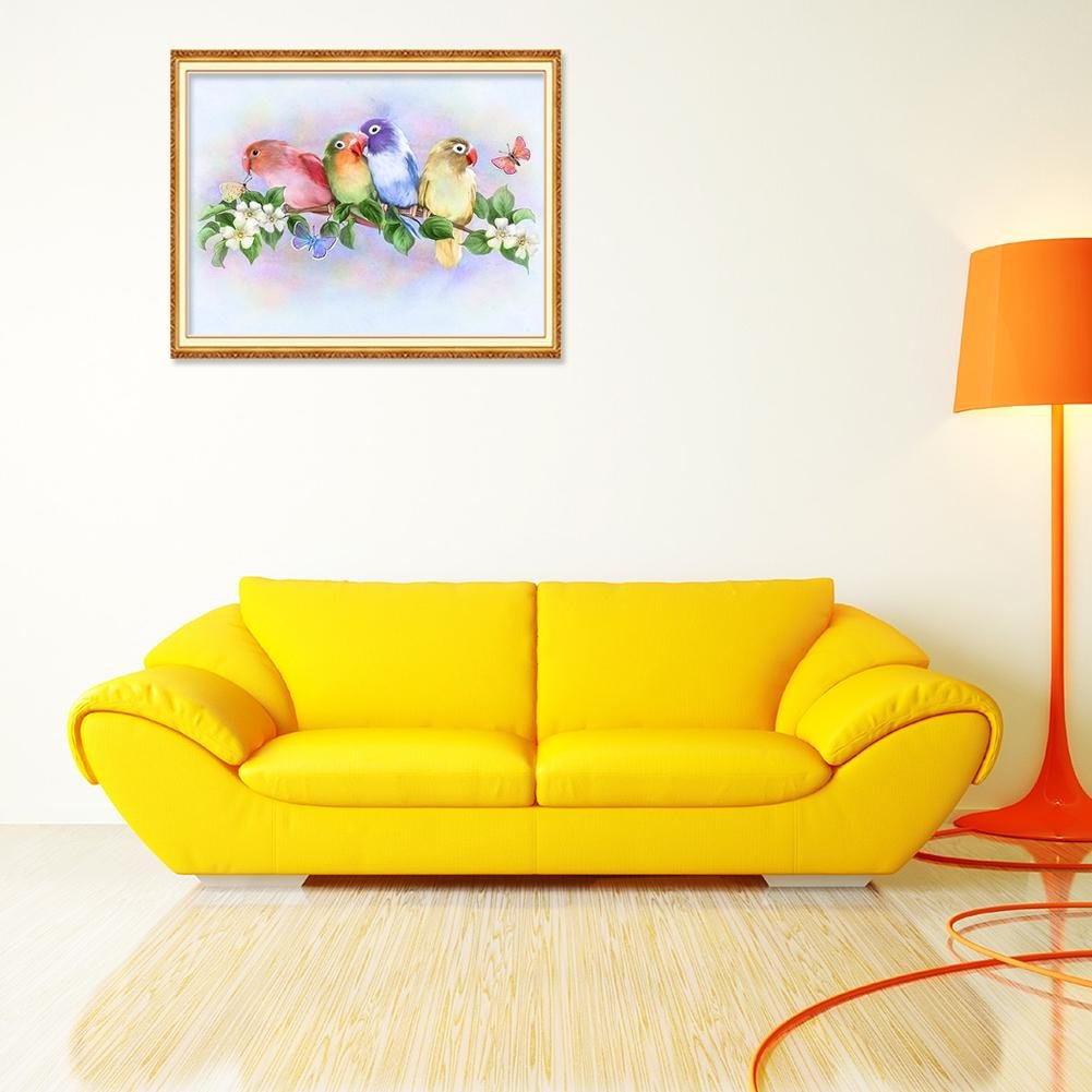 Pintura Diamante - Rodada Completa - Pássaros Coloridos