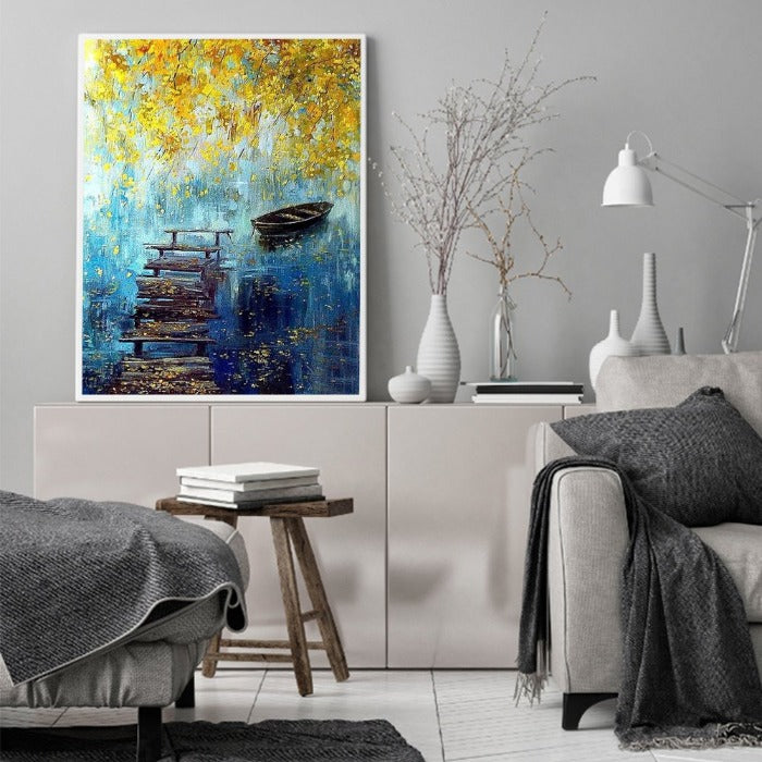 Oil Paint By Numbers DIY Riverside Boat Hand Painted Canvas Picture
