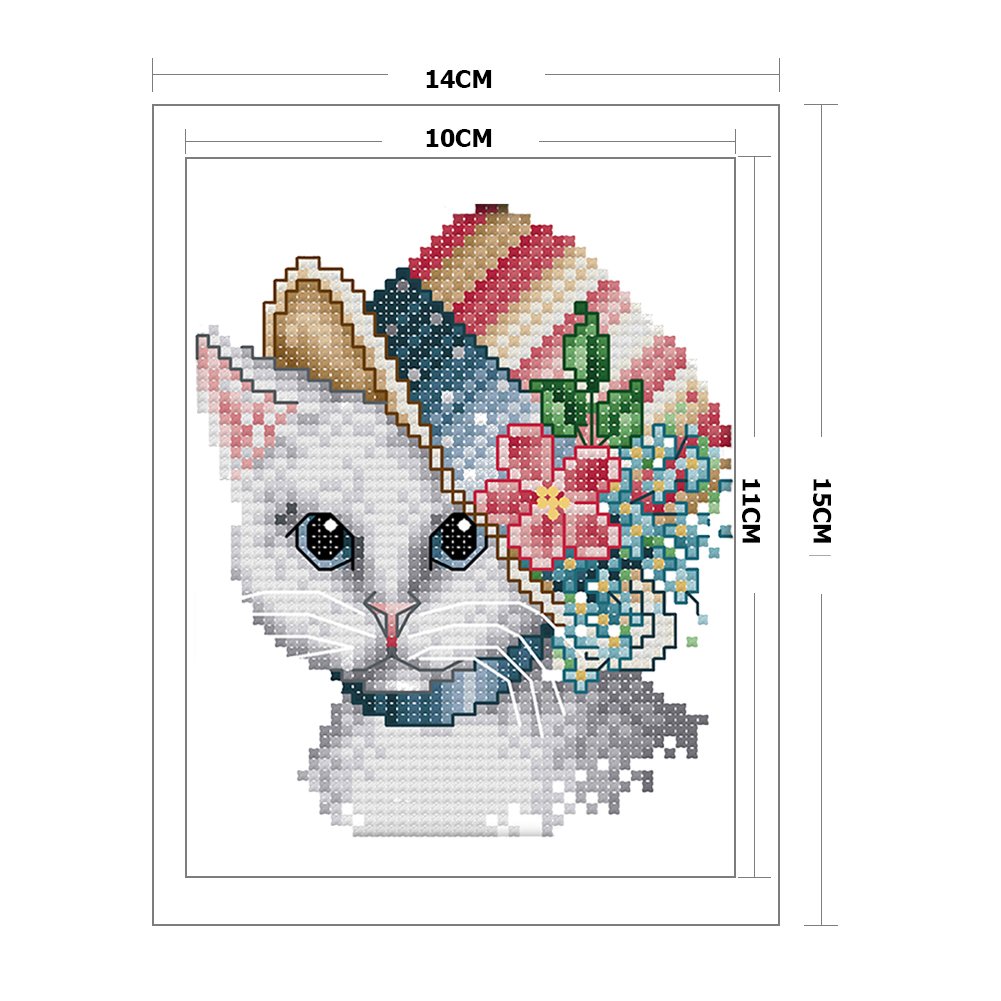 Ponto cruz estampado 14ct - flor gato (14*15cm)