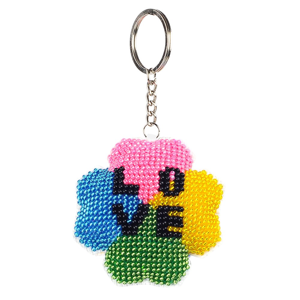 Stamped Beads Cross Stitch Keychain Flower Love