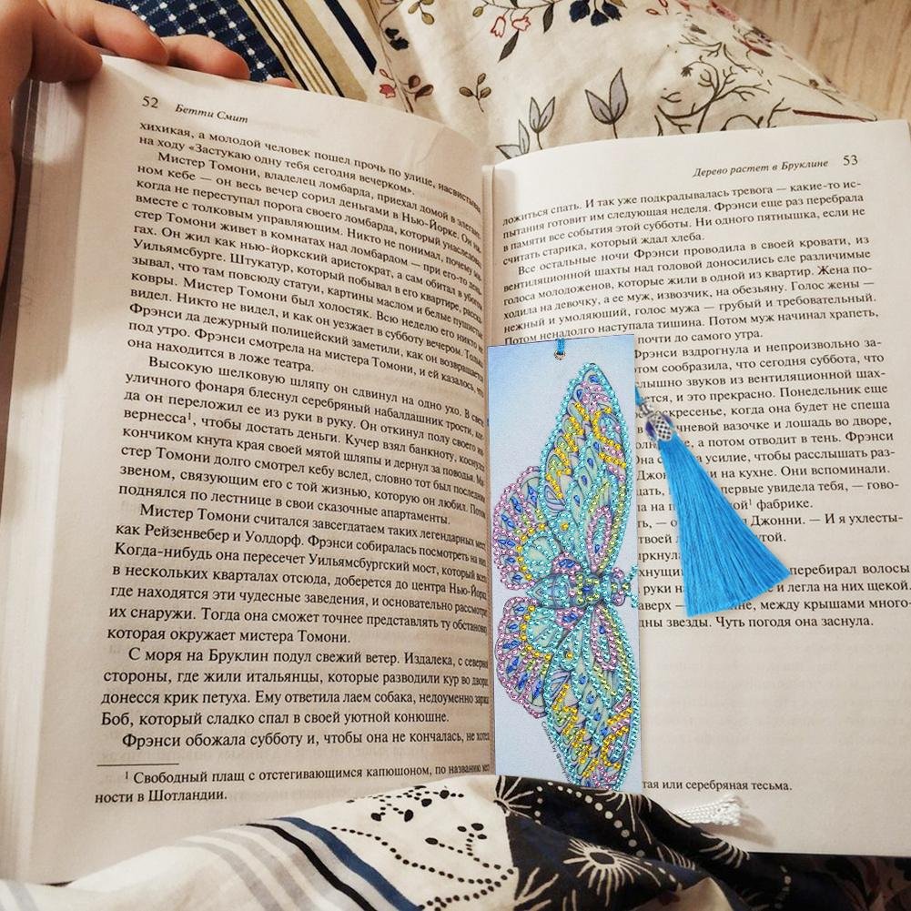 DIY Butterfly Special Shaped Diamond Painting Leather Bookmark with Tassel