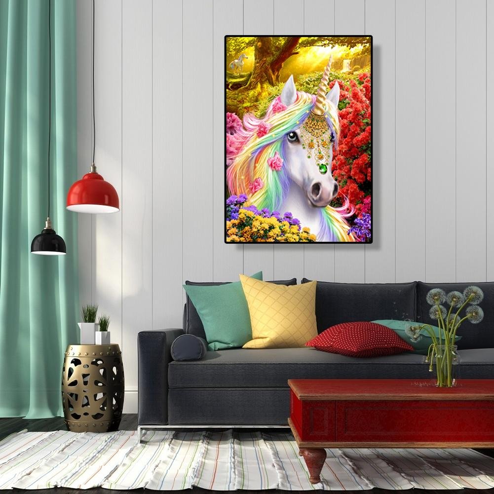 Pintura Diamante - Redondo Completo - Unicórnio em Flores