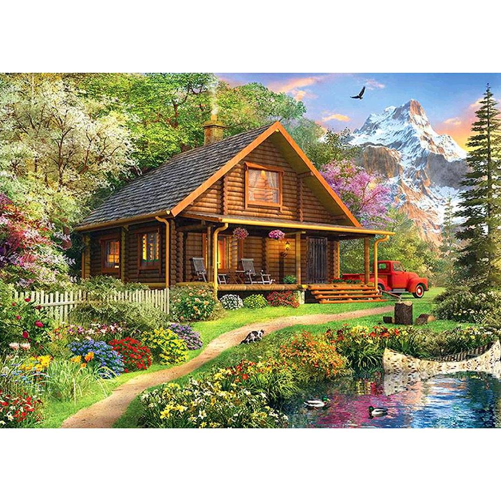 5D Diy Diamond Painting Kit Full Round Beads Nature House