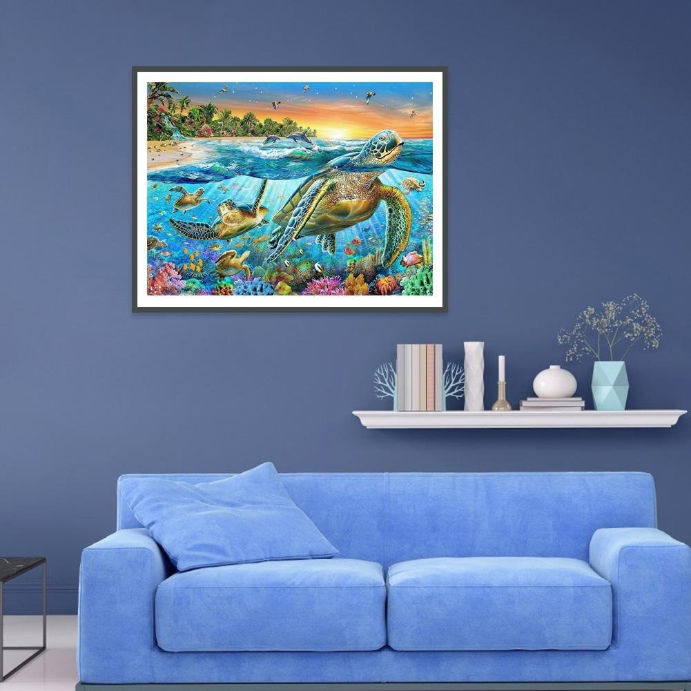 Pintura Diamante - Redondo Completo - Animal Tartaruga Marinha
