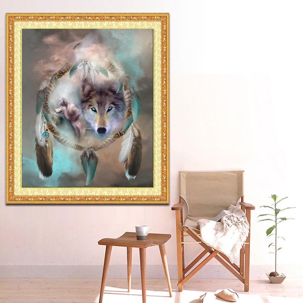 Diamond Painting - Partial Round - Wolf Dreamcatcher