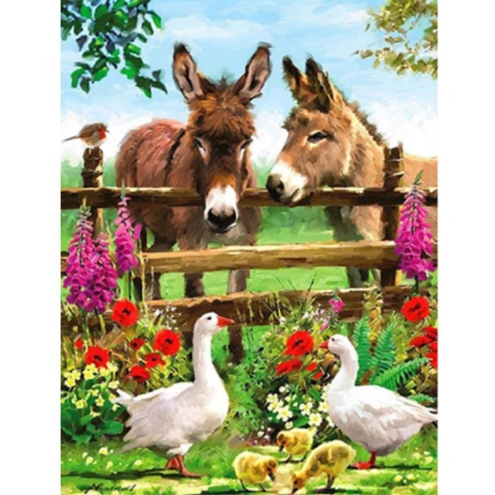 Painting By Numbers Kit DIY Donkeys Hand Painted Canvas Oil Art Picture
