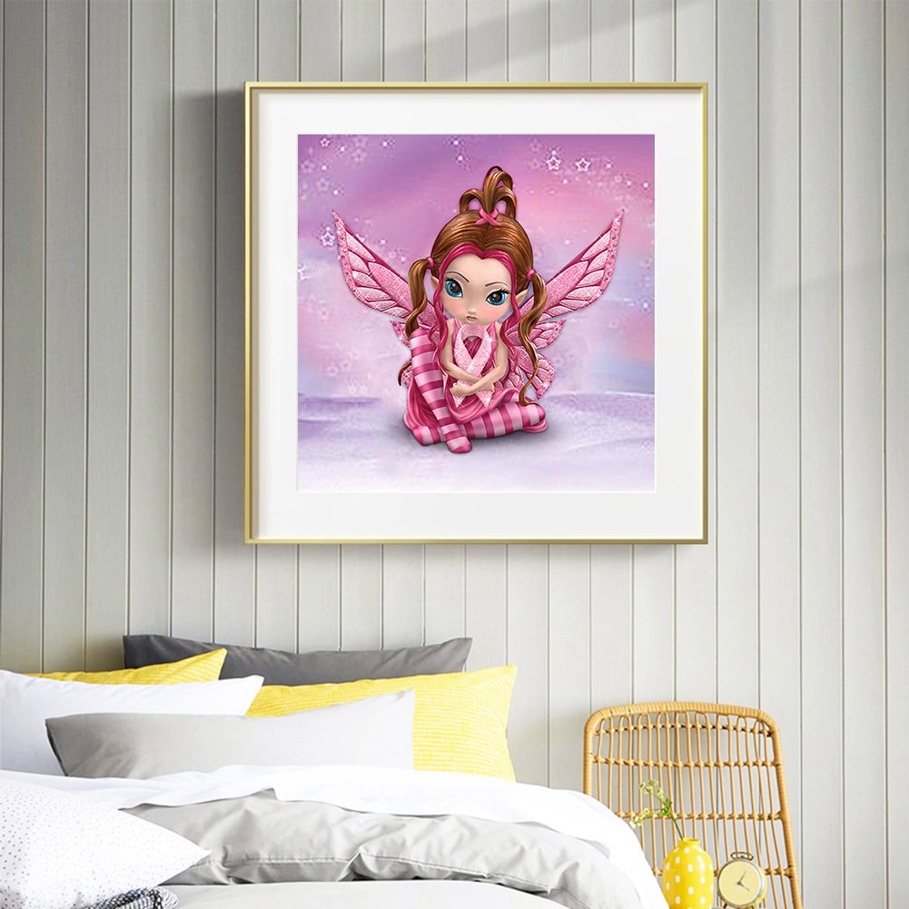 Pintura Diamante - Rodada Completa - Menina Anjo Rosa