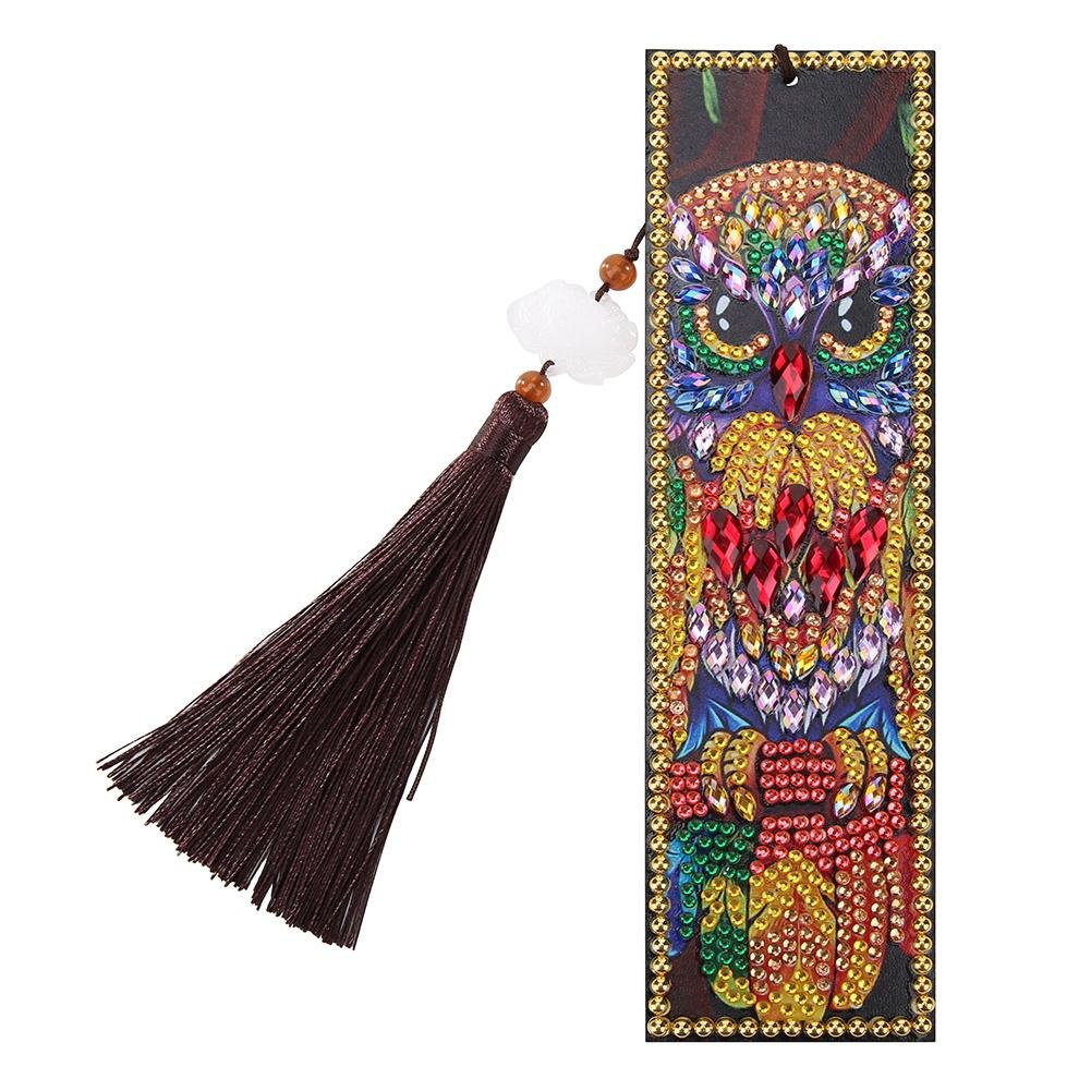 DIY Owl Diamond Painting Leather Bookmarks with Tassel