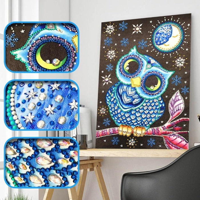 Mid Night DIY 5D Crystal Rhinestone Diamond Painting Kit Owl