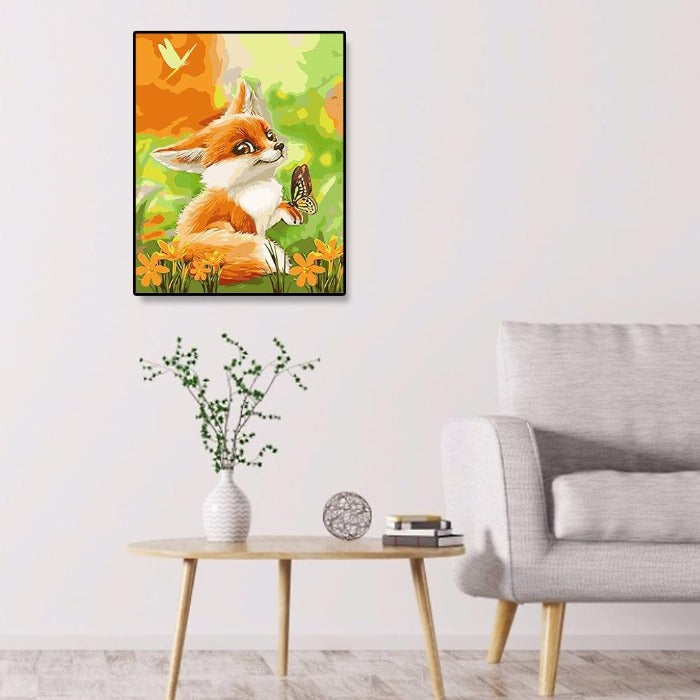 Hand Painted Drawing Acrylic Canvas fox Dog Wall Art Craft Decor
