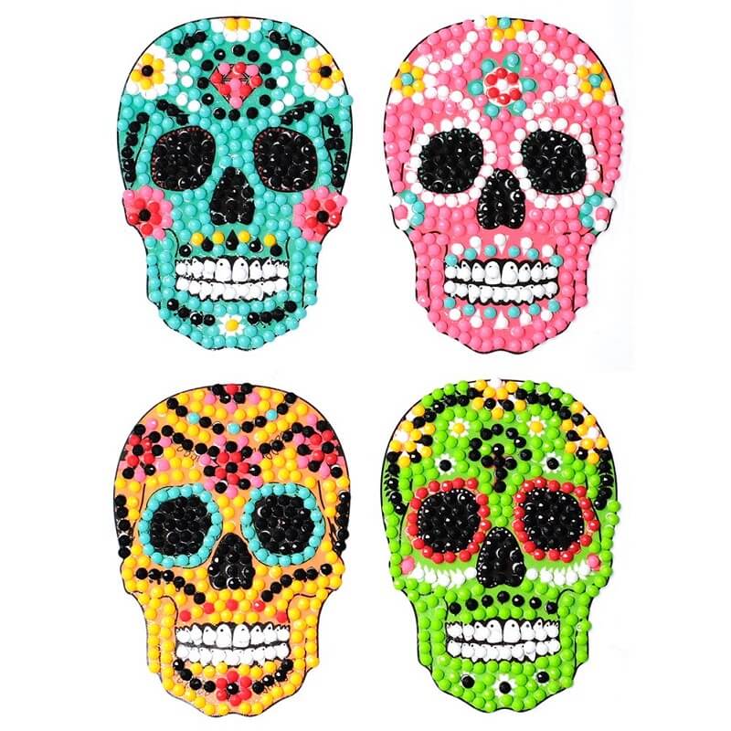 4 pieces 5d diy diamond painting skull stickers kit