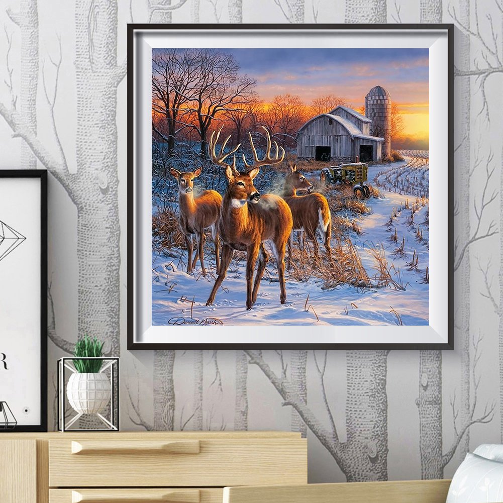 Diamond Painting - Full Round - Snow Scene and Deer