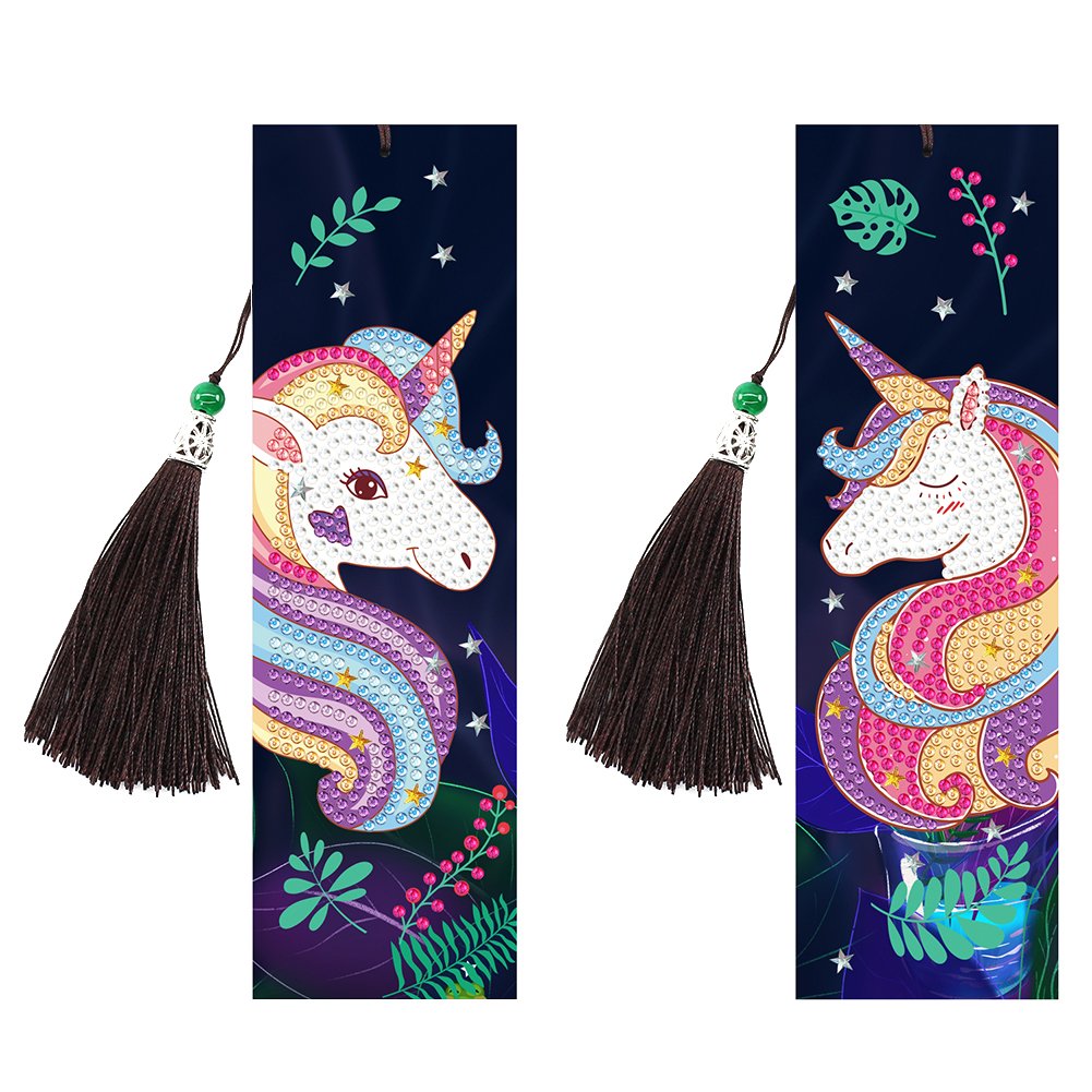 2pcs Diamond Painting Bookmark DIY Unicorns Leather Tassel Book Marks Craft