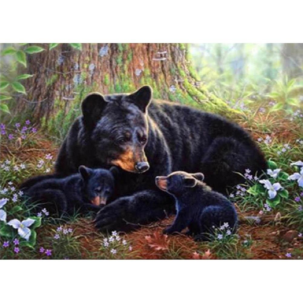 5D Diy Diamond Painting Kit Full Round Beads Black Bear
