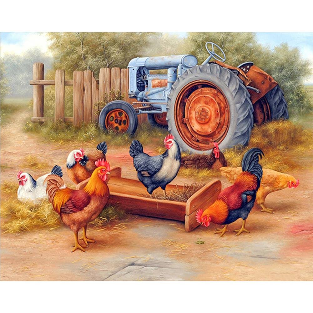 5D Diy Diamond Painting Kit Full Round Beads Farm Chicken