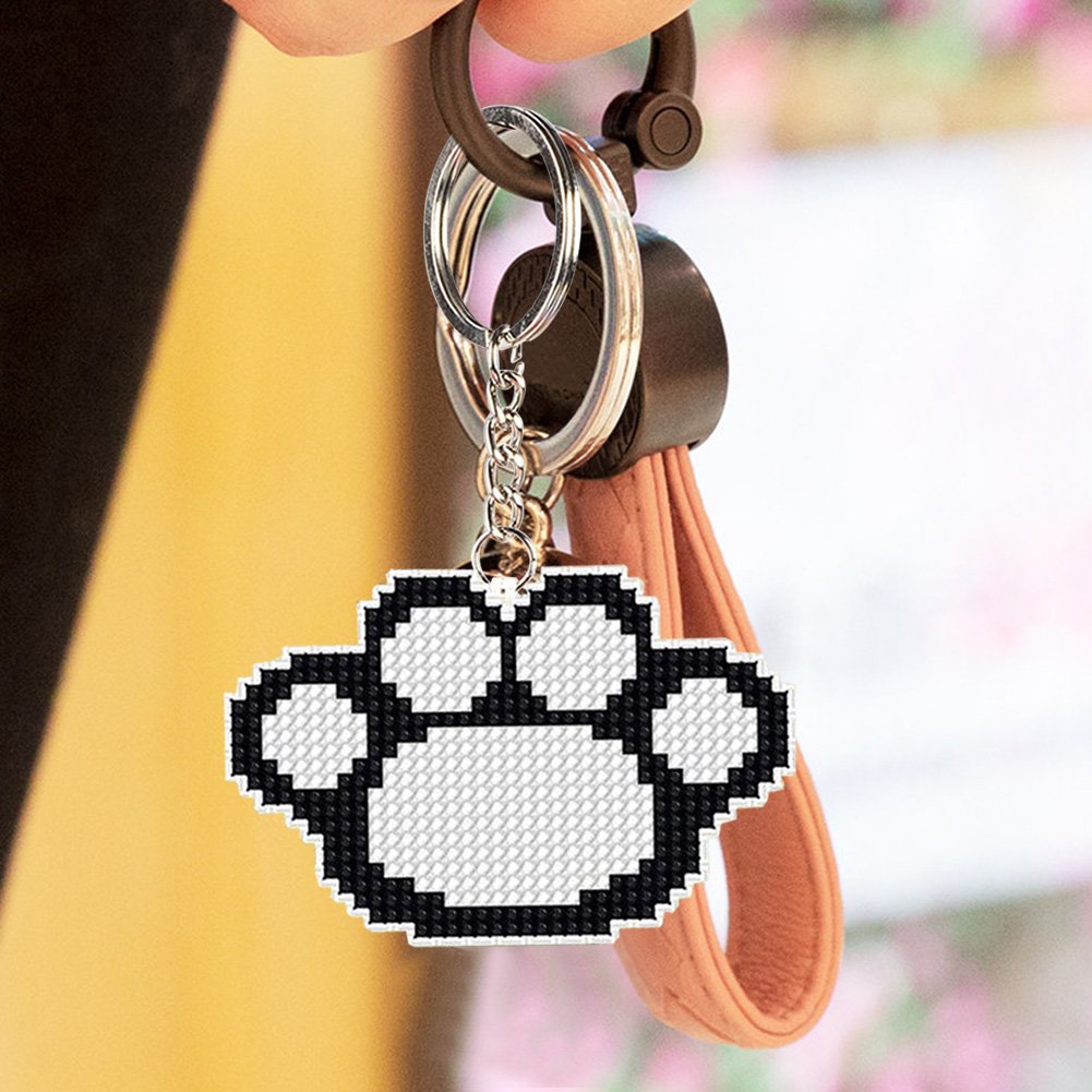 Stamped Beads Cross Stitch Keychain Bear Paw