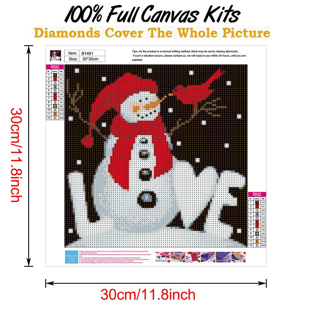 Snowman With Bird Full Round Diamond Art Canvas Size