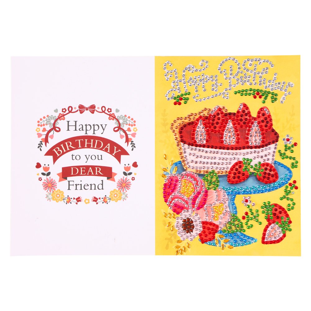 Cake DIY 5D Diamond Painting Happy Birthday Postcard