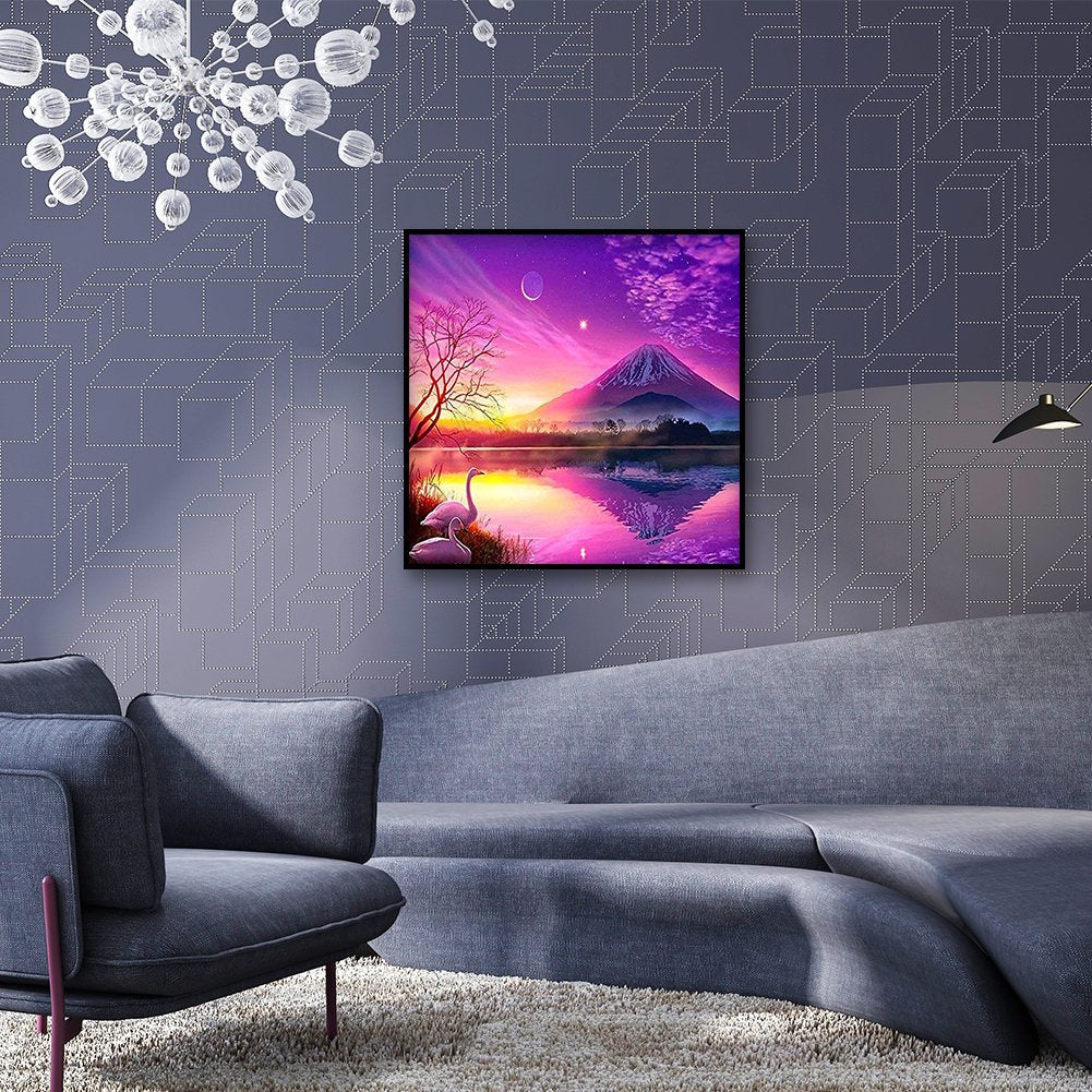 Pintura de diamante - volta completa - montanha de neve roxa