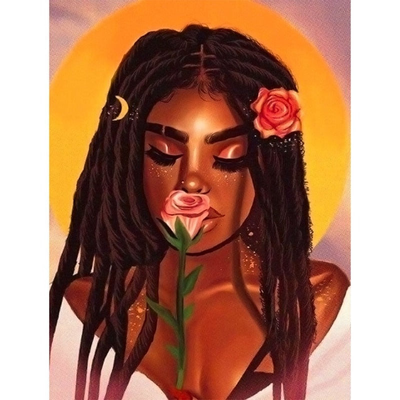 Full Round Drill Diamond Painting Kits African Woman Flower