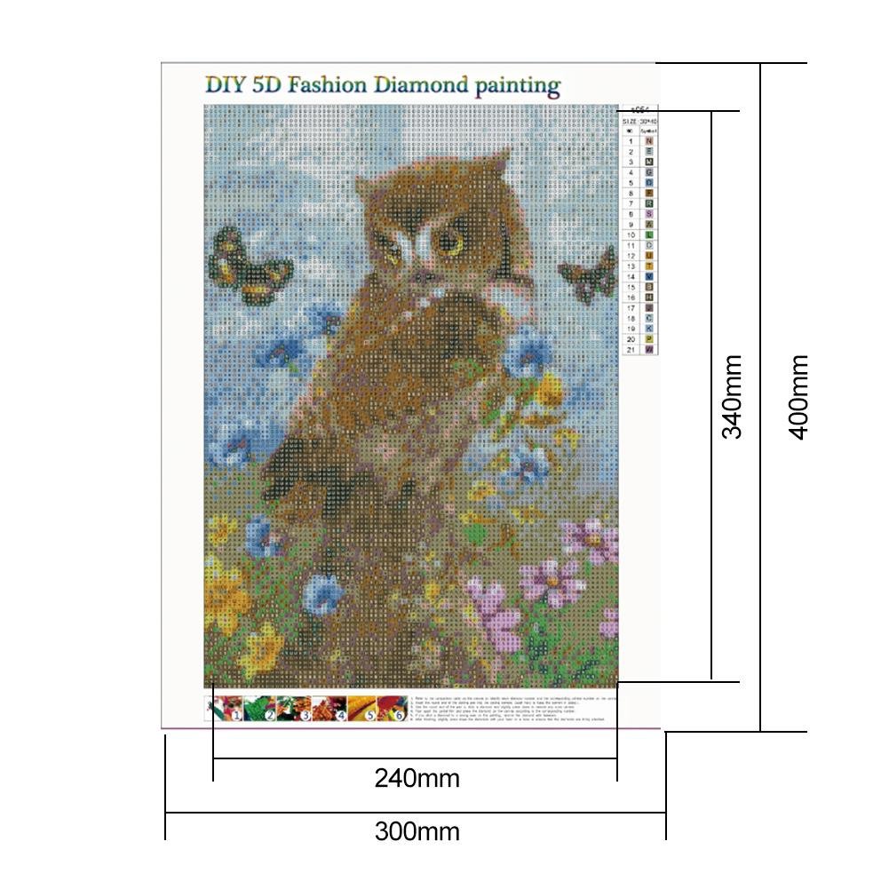 Pintura Diamante - Redondo Completo - Coruja Flor