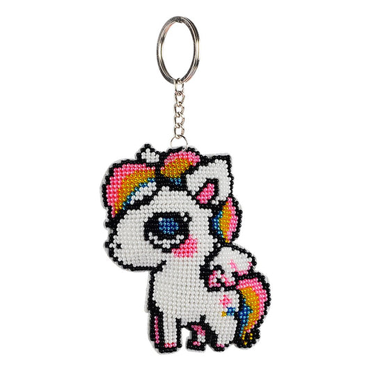 Stamped Beads Cross Stitch Keychain Unicorn