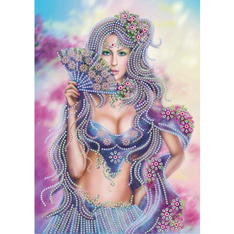 DIY 5D Crystal Rhinestone Diamond Painting Kit Beauty with Fan