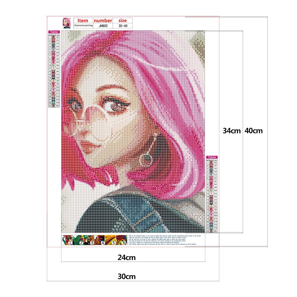 Purple Hair Girl 5D Diamond Painting Canvas Size