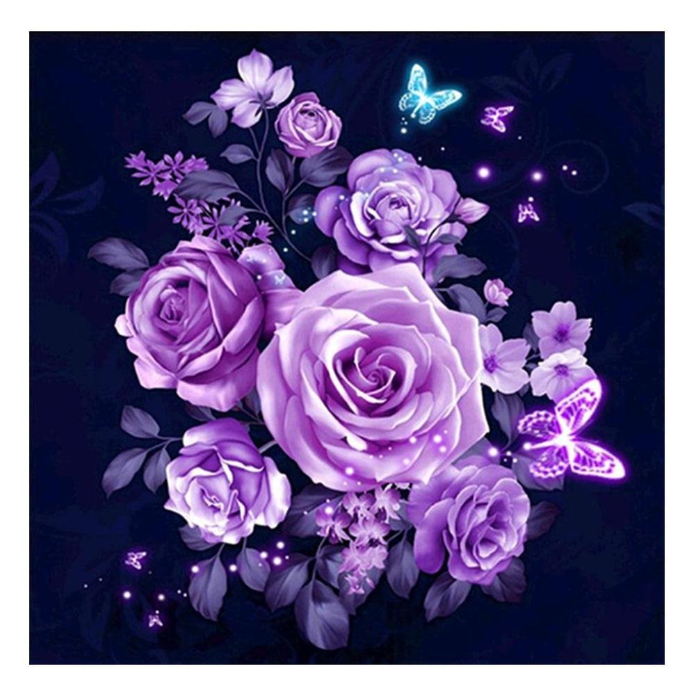 Diamond Painting Partial Round Purple Rose
