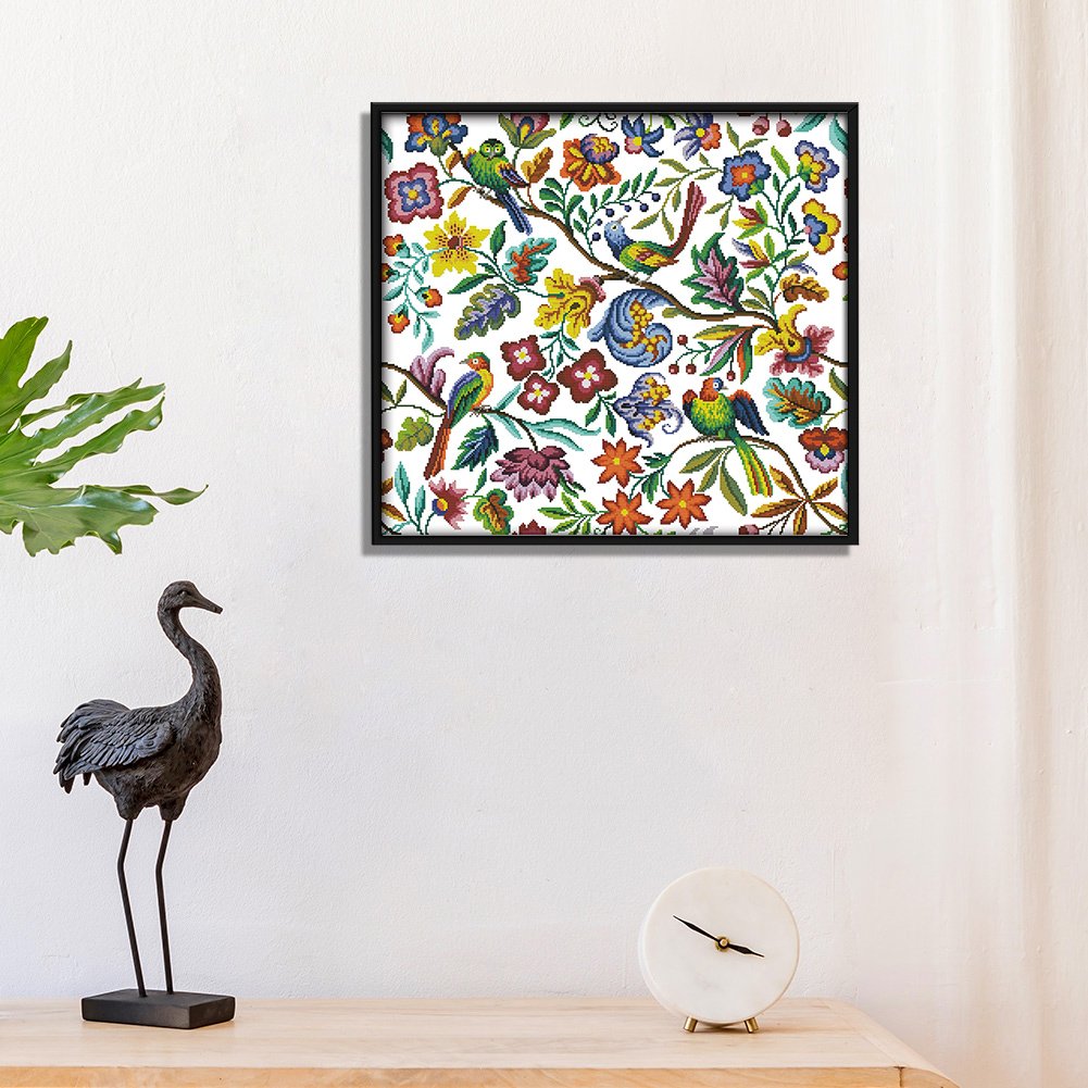 Ponto cruz estampado 14 ct - pássaros de flores (59 * 55 cm)