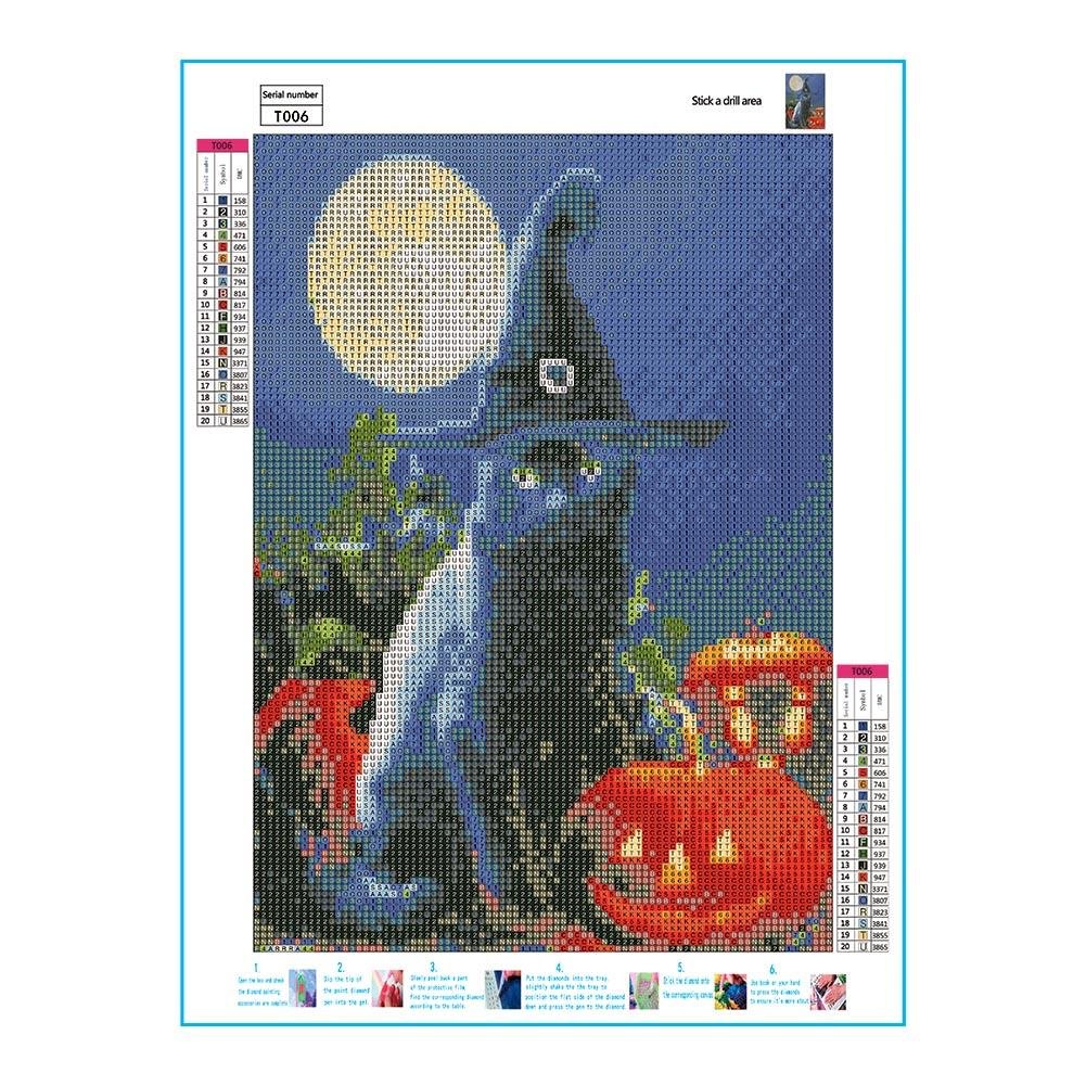 Kit de pintura diamante DIY 5D - redondo completo - gato preto A