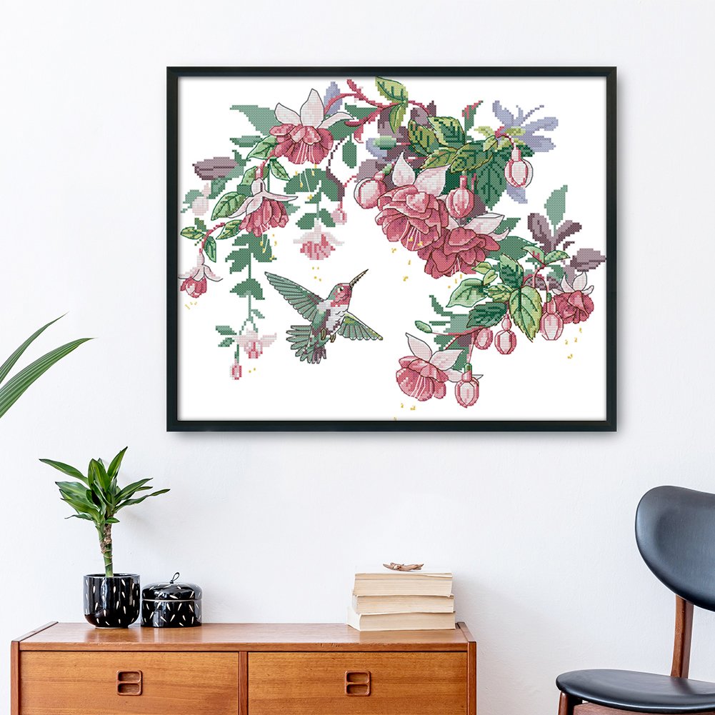 Ponto cruz estampado 14 ct - flores de pássaros (41*34 cm)