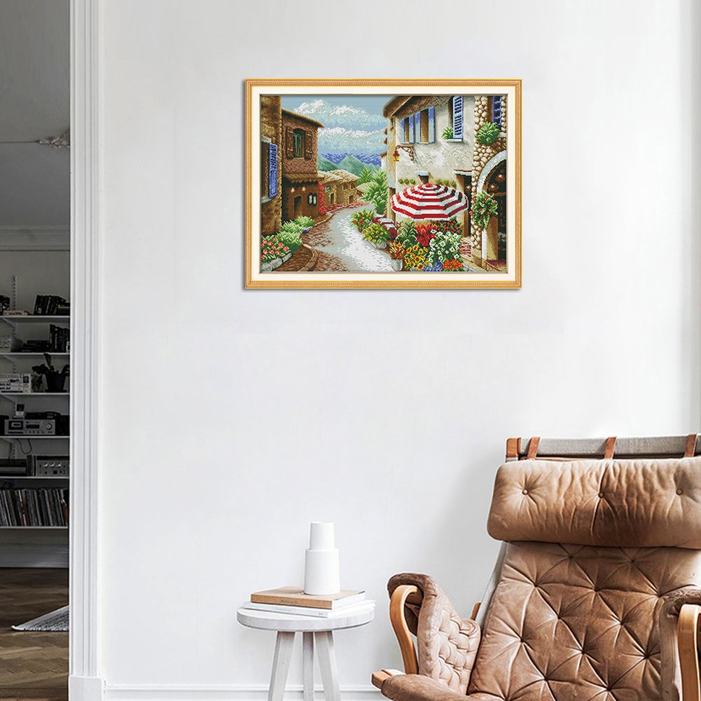 Ponto cruz estampado 14ct - Cena de rua (61*46cm)